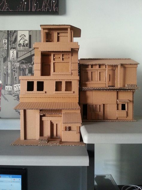 cardboard buildings are one of my hobbies. Cardboard Buildings, Cardboard Box Houses, Cardboard Art Sculpture, Cardboard City, Cardboard Model, Cardboard Sculpture, Furniture Small Spaces, Cardboard House, Garden Art Sculptures Diy