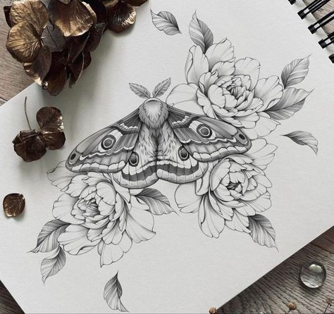 Moth Floral Tattoo Design, Moth Flower Tattoo Design, Sunflower And Moth Tattoo, Floral Moth Tattoo Sleeve, Luna Moth Flower Tattoo, Peony And Moth Tattoo, Moth Tattoo Ideas For Women, Moth Back Tattoo Women, Moth And Floral Tattoo