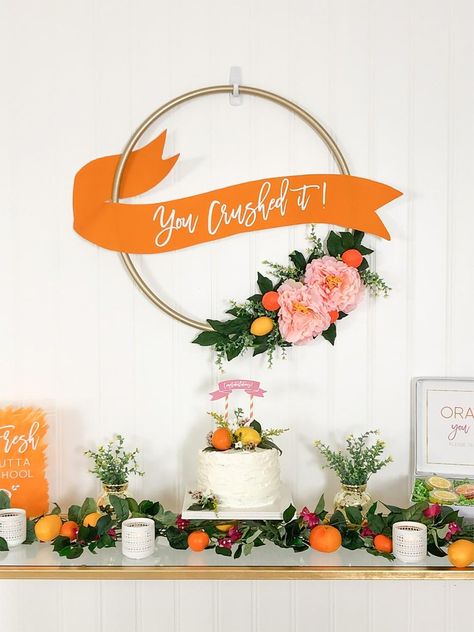 25 Easy Graduation Party Ideas | Fun365 Suitcase Centerpiece, Girls Birthday Party Games, Girl Graduation Party, Free Printable Banner, Graduation Party Diy, Graduation Party Centerpieces, Graduation Party Themes, Orange Party, Wedding Projects