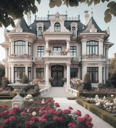 White Mansion Exterior, Cute Mansion, Mansion With Garden, White Windows Exterior, Mansion Outside, Exterior Mansion, Stunning Houses, Mansion Layout, Mansion Garden