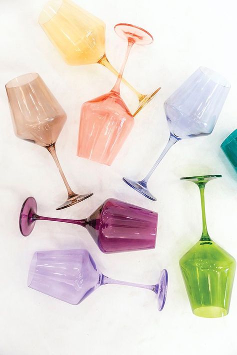 Luxury Glassware, Colored Wine Glasses, Vendor List, Colored Glassware, Family Roots, Crystal Glassware, Luxe Interiors, Southern Hospitality, Glassware Collection