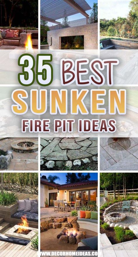 Best Sunken Fire Pit Ideas. These wonderful sunken fire pit ideas are here to make your summer the best one ever. Enjoy more family or friends gatherings outdoor. #decorhomeideas How To Build A Sunken Fire Pit, Rock Outdoor Fireplace, Sunken Fire Pit With Seating, Sunken Fire Pit, In Ground Fire Pit, Fire Pit With Rocks, Outdoor Fire Pit Seating, Outdoor Fire Pit Area, Sunken Patio