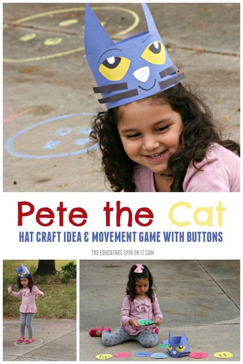 Pete the Cat Movement Activity Inspired by His Four Groovy Buttons Pete The Cat Hat Printable, Cat Movement, Button Activities, Pete The Cat Buttons, Preschool Movement, Pet Study, Cat Activities, Movement Preschool, Classroom 2023