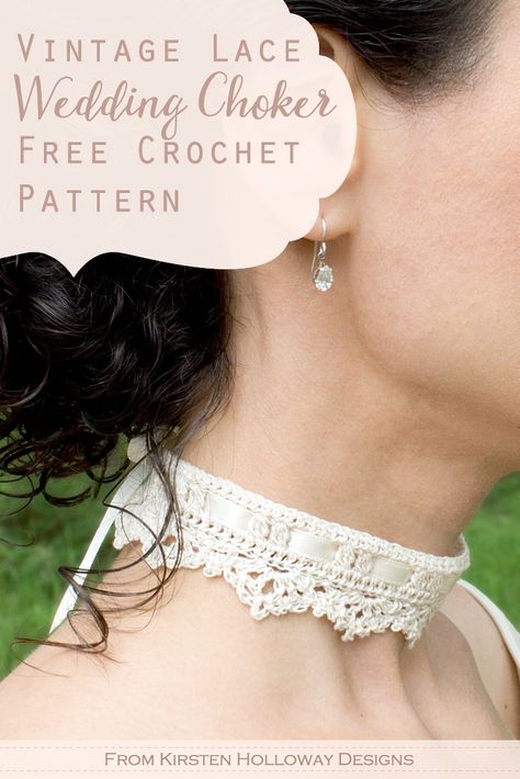 Wrapped in Lace Choker - A Free Wedding Crochet Pattern - Kirsten Holloway Designs Wedding Crochet Patterns, Choker Patterns, Wedding Crochet, Crochet Collar Pattern, Crochet Lace Collar, Crochet Wedding Dresses, Crochet Necklace Pattern, Crochet Jewelry Patterns, Mode Crochet