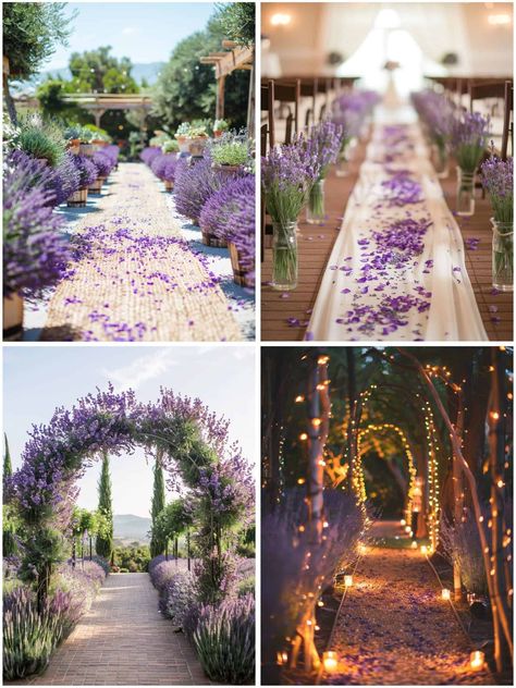 Lavender Wedding Aisle, Lavender Boho Wedding Decor, Fall Wedding Lavender, Lavender Wedding Theme Decor, Lavendar Wedding Aesthetic, Lavender And Pink Wedding Theme, Wedding Ideas Lilac, Lavender Summer Wedding, Lavender And Sage Wedding Decorations