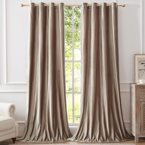 BULBUL Velvet Curtains 84 inch Length- Living Room Taupe Blackout Window Drapes Curtains Thermal Insulated Room Darkening Decor Grommet Curtains for Bedroom Set of 2 Panels #curtains Living Room Taupe, Velvet Curtains Living Room, Taupe Curtains, Block Out Curtains, Luxe Bedroom, Thick Curtains, Gold Curtains, Curtains For Bedroom, Drape Panel