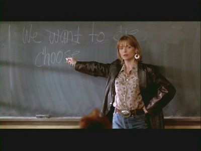 Fictional Teacher Hero #1 - Michelle Pfeiffer in "Dangerous Minds".  I have paraphrased that "you always have a choice" speech on more than one occasion. Dangerous Minds Movie, Mara Wilson, We Are Teachers, Dangerous Minds, 90s Movies, Foreign Film, Movie Shots, Teacher Inspiration, Michelle Pfeiffer