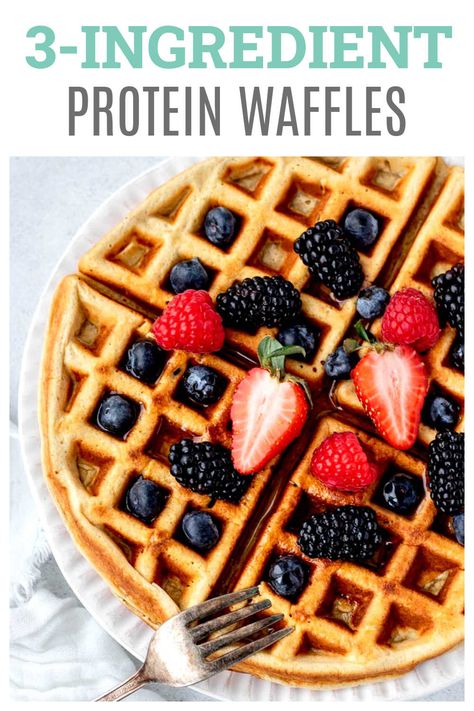 3-ingredient protein waffles make for a great healthy protein-packed breakfast for the whole family! Made in the blender with cottage cheese, oats and eggs, these tasty waffles couldn’t be easier to whip together. Perfect for weekly meal prep! {Gluten-free-friendly & vegetarian} 3 Ingredient Protein Waffles, Meal Prep Waffles Healthy, Protien Waffles Cottage Cheese, Oat Protein Waffles, Devotion Protein Waffles, Freezer Protein Waffles, Oatmeal Protein Waffles, Cottage Cheese Egg Waffles, Diy Protein Waffles