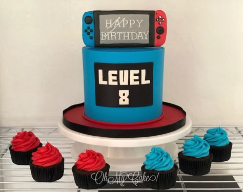 Gamer Cupcake Cake, Nintendo Switch Cake Topper, Nintendo Switch Cupcakes, Nintendo Cakes For Boys, Nintendo Switch Cakes For Boys, Nintendo Cake Ideas, Nintendo Switch Cake Ideas, Video Game Theme Cake, Nintendo Birthday Cake