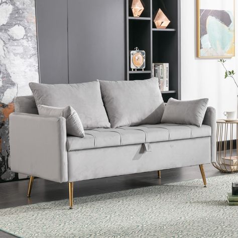 PRICES MAY VARY. 🛋️[Comfy Loveseat Sofa] This loveseat with a button tufted seat cushion which filled with thick sponge, bring you a comfortable sitting experience. The removable thick pillows add the comfort. The 47.25” width seat enough for two people. 🛋️[Storage Function] The biggest feature of this small couch is that it has a storage function. There’s a pull rope under the seat and you can use it to lift the seat to put some small stuff into it, and it can help you save space. 🛋️[Durable Couch With Storage, Loveseat Couch, Grey Sofas, Storage Seat, Small Couch, Sofa With Storage, Soft Throw Pillows, Velvet Loveseat, Modern Loveseat