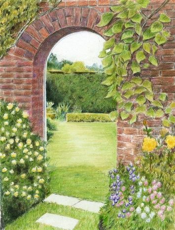 Draw a garden archway in coloured pencils Pencil Colour Painting, Garden Archway, Landscape Pencil Drawings, Color Pencil Sketch, Colored Pencil Artwork, Garden Drawing, Pencil Shading, Perspective Drawing, Colored Pencil Drawing