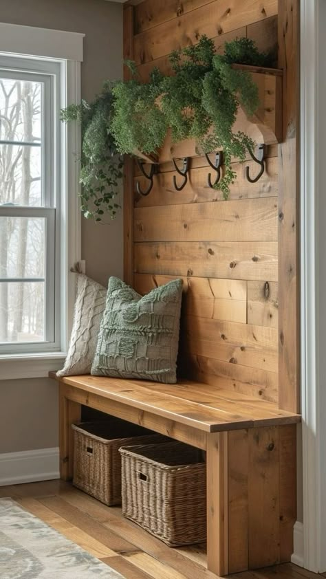 Farmhouse Chic Design, Breezeway Decor Ideas, Boho Home Design Decor Ideas, Utility Decor Ideas, Cool Kitchen Decor Ideas, Mud Room Hallway Entry Ways, Rustic Renovation Ideas, Small Mudroom Bench Ideas, Rustic Farmhouse Entryway Ideas