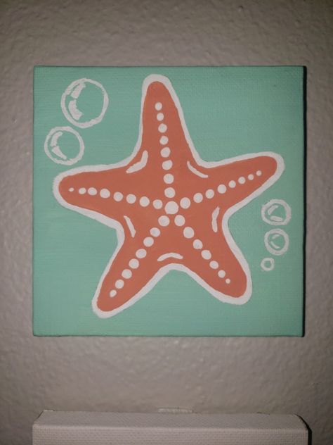 Bikinis Box Painting Starfish, Simple And Cute Painting Ideas, Preppy Beach Painting Ideas, What To Draw With Paint, Canvas Painting Asthetics, Summer Simple Paintings, Simple Beachy Drawings, Things To Paint Beachy, Easy Beachy Paintings On Canvas