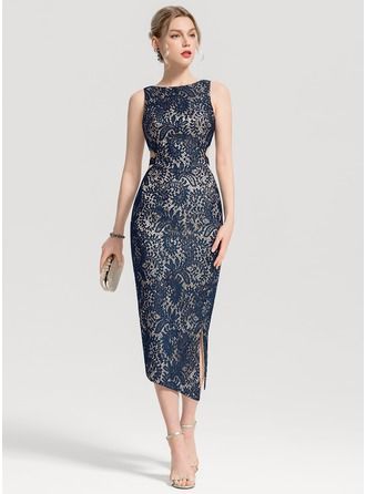 Tea Length Cocktail Dresses, Cocktail Sauce, Lace Cocktail Dress, Column Dress, Split Dress, Tea Length Dresses, Cocktail Dress Lace, Dress Silhouette, Floor Length Dresses