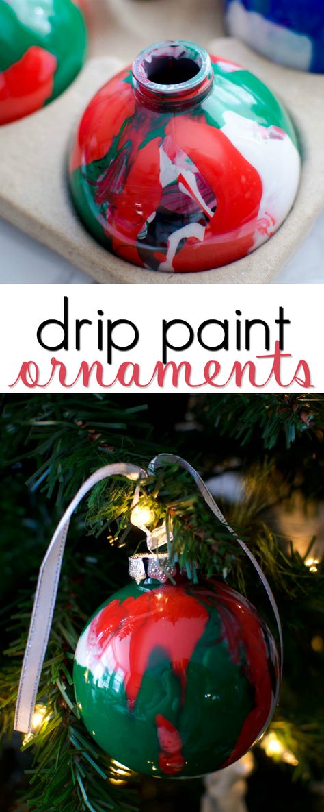 Create a handmade gift with these Drip Paint Ornaments  -- so easy the kids can do it! Diy Kids Ornaments Christmas, Diy Kid Ornaments Christmas, Diy Kids Ornaments, Kids Christmas Painting, Diy Christmas Ornaments For Kids, Ornaments For Friends, Diy Christmas Projects, Christmas Projects For Kids, Paint Ornaments