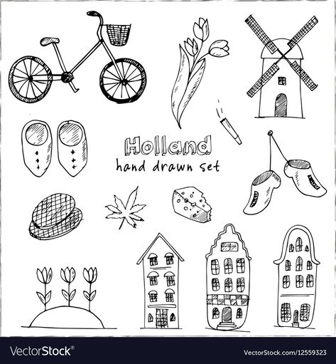 Netherlands Culture, Elements For Design, Amsterdam Tattoo, Pattern Sketch, Business Icons Vector, Doodle Books, Typography Hand Drawn, Mailing Envelopes, Doodle Illustration