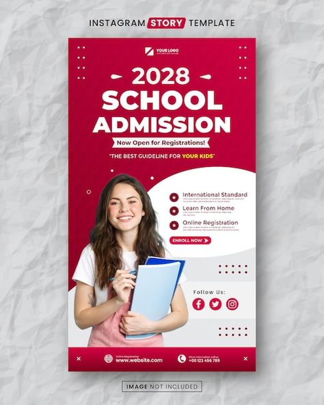 Red school admission media social story ... | Premium Vector #Freepik #vector #college-poster #college-admission #admission-poster #admission-open College Admissions Poster, College Poster Ideas, School Post Design, College Admission Poster, School Admission Poster Design, It's Okay That's Love, Social Media Campaign Design, Instagram Class, Dj Event