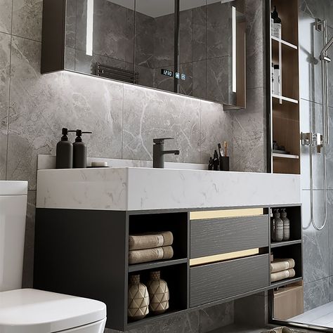 Modern Bathroom Cabinet Ideas, Beautiful Bathroom Cabinets, Bathroom Sink Design, Floating Bathroom Vanities, Bathroom Vanity Designs, Bathroom Inspiration Modern, Mounted Vanity, Floating Bathroom Vanity, Bad Inspiration