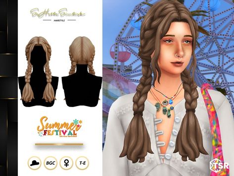 The Sims Resource - Summer Festival - Hailey Hairstyle The Sims Resource Maxis Match, Sims 4 Hippie Cc, Feminine Hair, Ts4 Hair, Sims 4 Decades Challenge, Cc Hair, Sims 4 Game Mods, Tumblr Sims 4, Sims 4 Cc Folder