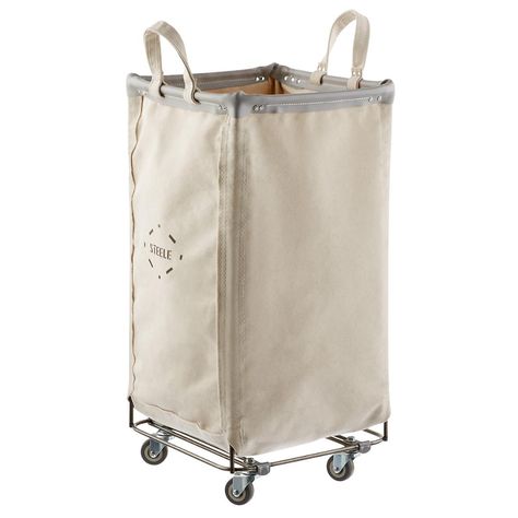 Steele Canvas Natural & Grey Squared Sorting Hamper | The Container Store Steele Canvas, Laundry Cart, Laundry Sorter, Canvas Laundry Bag, Bath Organization, Natural Laundry, Hamper Storage, Clothes Hamper, The Container Store