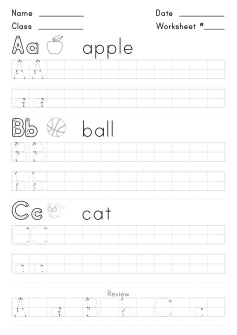 Worksheet for writing the letters A,B, and C. - Super English Kid Free Handwriting Worksheets, Printable Handwriting Worksheets, Alphabet Writing Worksheets, Free Printable Alphabet Worksheets, Kindergarten Handwriting, Handwriting Worksheets For Kids, Kids Handwriting Practice, Alphabet Writing Practice, Kindergarten Phonics Worksheets