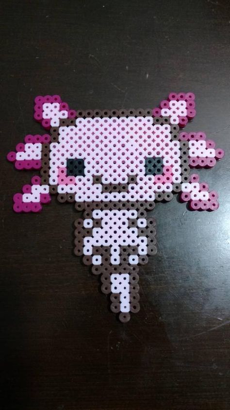 Cartoon Axolotl, Melt Beads Patterns, Hamma Beads Ideas, Easy Perler Bead Patterns, Melty Bead Patterns, Pearl Beads Pattern, Easy Perler Beads Ideas, Hamma Beads, Fuse Bead Patterns