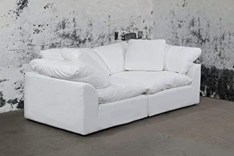 Sunset Trading Cloud Puff 2 Piece Modular Performance White Sectional Slipcovered Sofa, Moisture Resistant Fabric Apartment Chicago, Large Loveseat, Cloud Couch, Deep Seated Sofa, White Sectional, Modular Chair, Family Room Furniture, Apartment Studio, Draw Hands