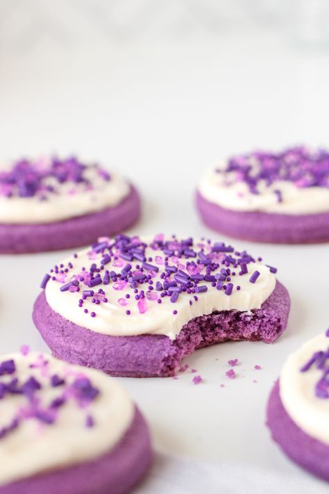 Ube Sugar Cookies, Sugar Cookies With Frosting, Ube Extract, Cookies With Frosting, Purple Cookies, Lofthouse Sugar Cookies, Ube Recipes, Purple Food, Vanilla Buttercream Frosting