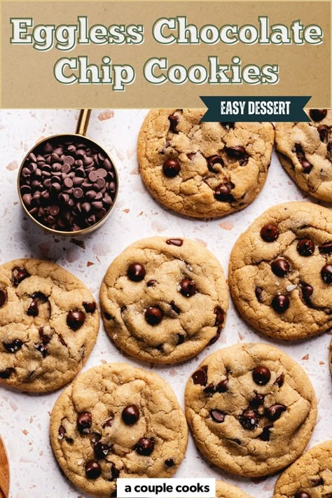 These Eggless Chocolate Chip Cookies are chewy, rich, and packed with flavor! Perfect for special diets or when you’re out of eggs, this cookie recipe is a must-try. Check out the full recipe on our site! Chocolate Chip Cookies With No Eggs, Cookies Without Eggs Recipes, Easy Eggless Cookie Recipes, Eggless Chocochip Cookies, No Egg Chocolate Chip Cookies, No Egg Baking, Cookie Recipes No Eggs, Eggless Cookies Recipes, Chocolate Chip Cookies Without Eggs