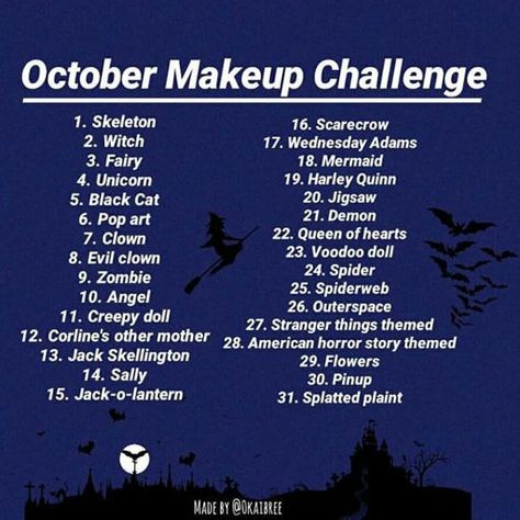 31 Days Of Halloween Outfits, 31 Days Of Halloween Makeup Challenge List, October Makeup Challenge, Jack Skellington Eye Makeup, 30 Days Of Halloween Makeup, Halloween Makeup Challenge, 31 Days Of Halloween Makeup, October Makeup, Makeup Content