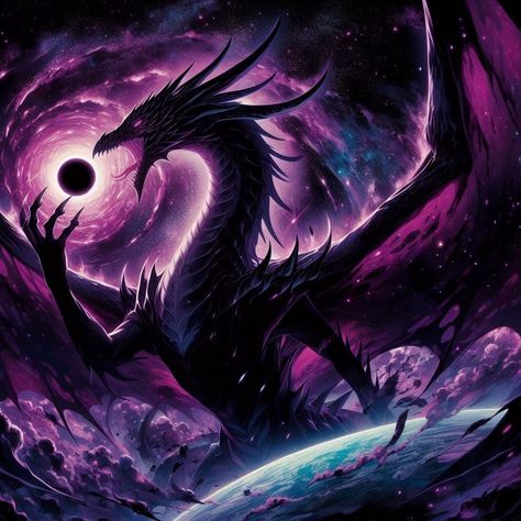 Cosmic Dragon Fantasy Art, Void Dragon Art, Beautiful Dragon Art, Astral Dragon, Void Dragon, Cosmic Dragon, Dragon Shadow, Galaxy Dragon, Obsidian Dragon