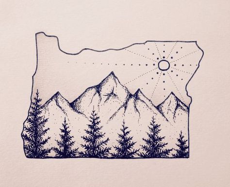 Idea Tattoos, Trees, Sun, Oregon, Oregon Tattoo, A Drawing, Triangle Tattoo, White