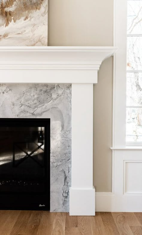 Lexington 02 — First Class Marble & Granite White Wood Mantle Fireplace, White Marble Fireplace Living Room, Marble Around Fireplace, White Mantle Fireplace, White Fireplaces, Traditional Mantel, White Fireplace Surround, White Fireplace Mantels, Traditional Fireplace Mantel