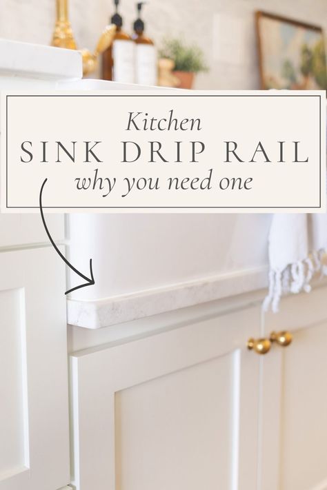 A sink drip rail might seem insignificant. However, it offers a subtle sophistication to an apron front sink as well as functionality.Let’s chat about a practical kitchen design…sink drip rails or a sink drip edge. Get inspired for incorporating one into your own kitchen.If you want to add a little something extra to your kitchen and make it feel more custom, keep reading. This design trend offers practicality and design aesthetics that will be in vogue for years to come. Sink Drip Edge, White Kitchen Traditional, Apron Front Kitchen Sink, Apron Sink Kitchen, Apron Front Sink, Drip Edge, House Restoration, An Apron, Design Aesthetics