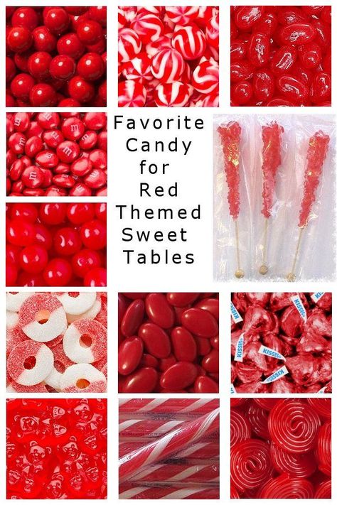 Most favorite candy for a red themed candy buffet, candy table or sweet table. Red Theme Food, Red Party Food Ideas, Red Color Party, Red Theme Dessert Table, Valentines Candy Table, Sweet 16 Party Ideas Red, Red And Gold Candy Table Ideas, Red Candies, Red Themed Party