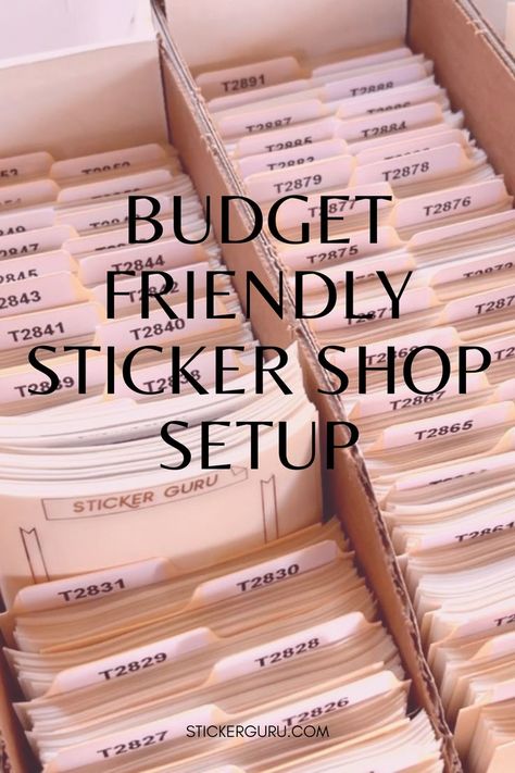 A stack of hundreds of sticker shop inventory, with the header "Budget Friendly Sticker Shop Setup" stickerguru.com Start A Sticker Business, Sticker Business, Small Business Plan, Small Business Packaging Ideas, Small Business Inspiration, Small Business Advice, Etsy Stickers, Stickers Design, Best Small Business Ideas