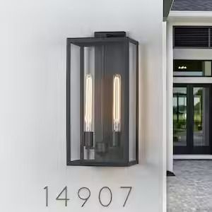 Trevot 2-Light 20.5 in. Modern Black Outdoor Wall Sconce Lantern Garage Deck, Contemporary Candles, Wall Mount Lantern, Black Outdoor Wall Lights, Led Outdoor Wall Lights, Garage Lighting, Outdoor Sconces, Modern Wall Sconces, Outdoor Wall Lantern