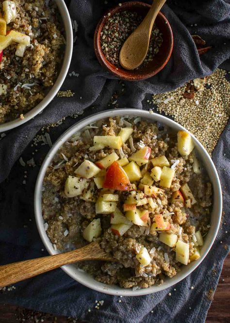 Chai Spiced Quinoa Breakfast Bowl With Apples (Vegan) - Shane & Simple Breakfast Quinoa Bowl, Quinoa Recipes Breakfast, Breakfast Quinoa, Quinoa Breakfast Bowl, Quinoa Recipe, Vegan Breakfasts, Sweet Potato And Apple, Quinoa Breakfast, Warm Breakfast