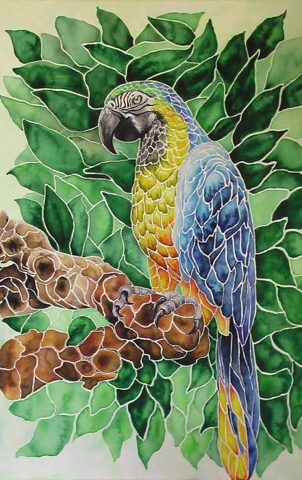 Parrot Painting, Glass Painting Patterns, Art Coquillage, Glass Painting Designs, Batik Art, Mosaic Artwork, Stained Glass Art, Silk Painting, Acrylic Painting Canvas