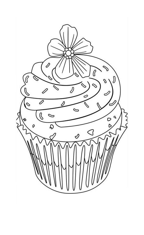 Flower Topping Cupcake Coloring Page - NetArt Cupcake Colouring, Cupcake Coloring Pages, Rainbow Sprinkle, Cupcake Pictures, Food Coloring Pages, Birthday Coloring Pages, Pokemon Coloring Pages, Colouring Printables, Pokemon Coloring