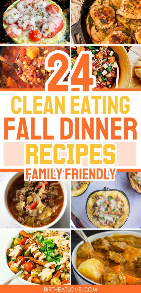 Best clean eating recipes for Fall meals! These Fall dinners are perfect for your family in Autumn - warm, cozy, quick, and easy to make in the instant pot, crock pot, or oven. You'll love these healthy dinner recipes for Fall clean eating. Includes clean dinners with chicken, beef, turkey, ground beef and low carb dinner ideas too. Mom you've got to check out these Fall recipes for meal planning ideas for your family dinners! #fallrecipes #falldinners Clean Ingredient Dinner Recipes, Clean Eating Supper Ideas, Health Fall Dinner Recipes, Halloween Dinner Healthy, Clean Eating For Families, Cozy Meals Healthy, Clean Family Dinners, November Recipes Dinner, Healthy Dinner Recipes For Two Eating Clean