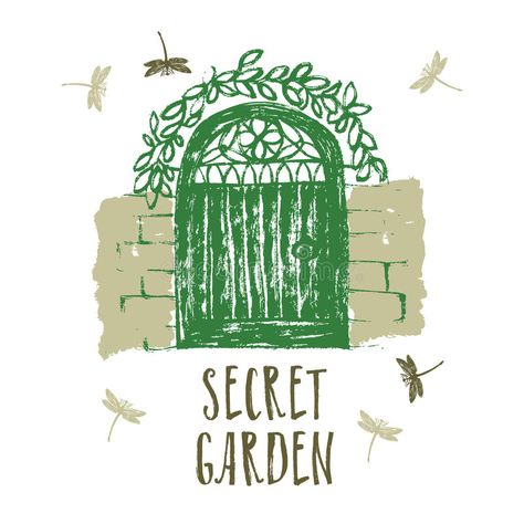 Photo about Secret garden Design card Brush illustration set. Illustration of drawing, natural, fairy - 91305572 Garden Set Design, Secret Garden Design, Hand Artwork, Secret Garden Door, Door Illustration, Drawing Natural, Brush Illustration, Garden Line, Disney Illustration