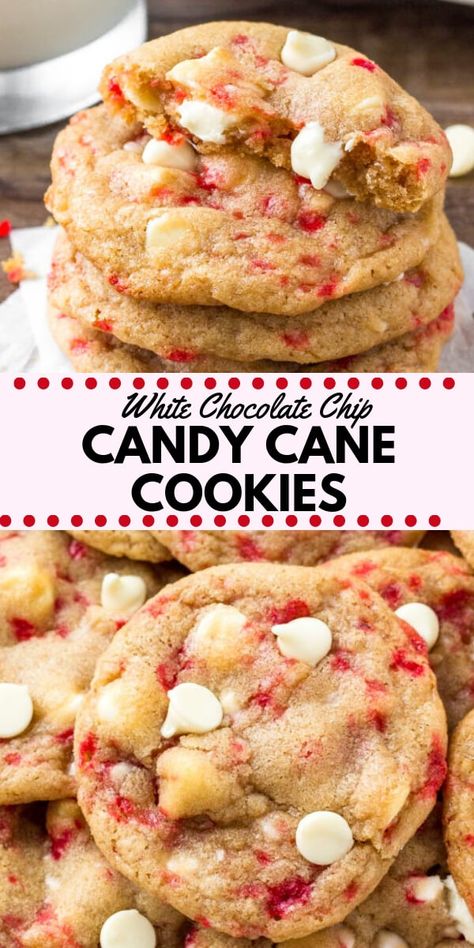 Chocolate Candy Cane Cookies, White Chocolate Candy, Christmas Baking Recipes, Candy Cane Cookies, Holiday Chocolate, Chocolate Chip Cookie Recipe, Chip Cookie Recipe, Christmas Snacks, Christmas Cooking