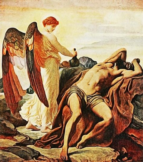 Leighton, Lord Frederic (1830-1896) - Elijah in the Wilderness (Leighton 1908) Fine Art, Art