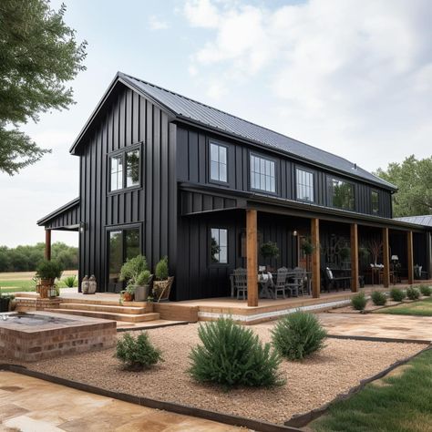 Buckeye Plans - 1 BEDROOM STUDIO STYLE BARNDOMINIUM.... Black Pole Barn House, Black Cabins, Anna Aesthetic, Idaho Homes, Screened Deck, Rv Porch, Chapel Ideas, England Farmhouse, Black Barndominium