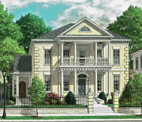 New Orleans House Exterior, New Orleans House Plans, Home Design Drawing, New Orleans Mansion, New Orleans Style Homes, House Plans Colonial, House With Balcony, House Planning, Mansion Floor Plan