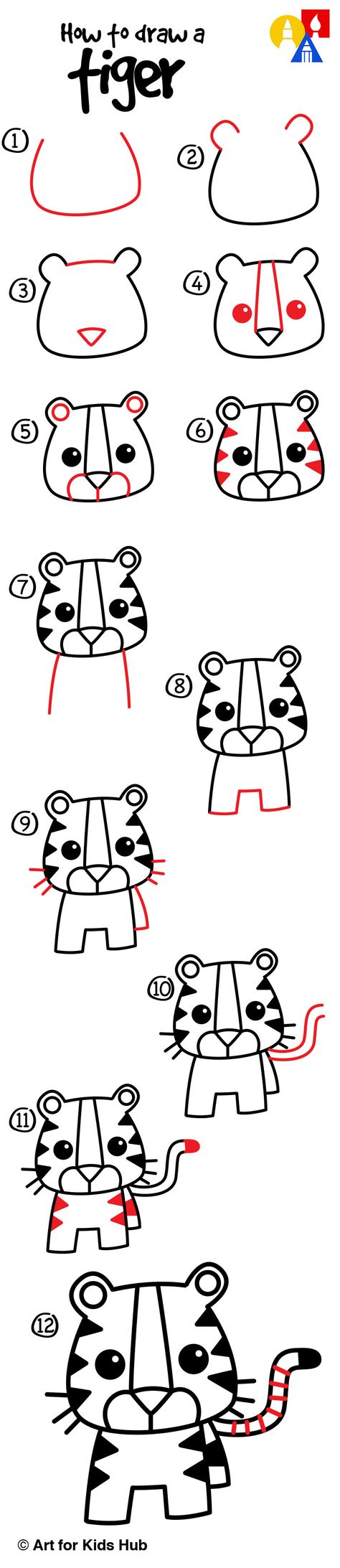 How to draw a cartoon tiger, just for kids! Cats Drawings, Lukisan Comel, Art For Kids Hub, Fun Animals, Cartoon Tiger, Bookmark Ideas, Animal Drawing, Tiger Art, Drawing Lessons