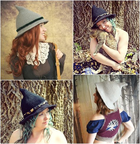 Slouchy Witch Hat, Witch Hat Cute, Hedge Witch Hat, Sweater Coat Pattern, Cute Witch Hat, Boho Costume, Coat Crochet, Rainbow Fairy, Bralette Pattern