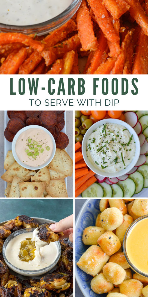 These low-carb foods are perfect for serving with dip at a party, for lunches, or as a quick snack. Keep these keto-friendly recipes around so you can stay full without all the carbs! No Carb Party Food, Zero Carb Appetizers, Low Carb Dippers, Low Calorie Party Snacks, Low Carb Appetizers For Party, Keto Friendly Appetizers For Party, Low Carb Party Food, Low Carb Dips, Dips Savory