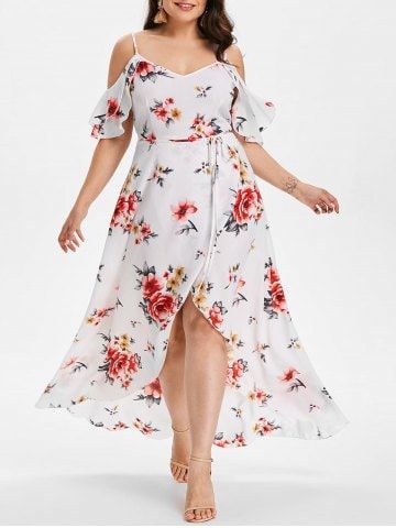 Flower Print Long Dress, Bohemian Beach Dress, Printed Beach Dresses, Sukienki Plus Size, Cold Shoulder Maxi Dress, Flowing Dresses, Maxi Robes, 2020 Fashion, Plus Size Maxi Dresses